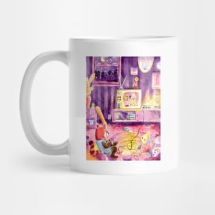 Red Panda and Cockatiel Video Game Sleepover in Watercolor Mug